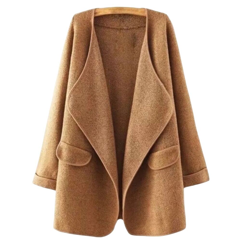 NEW Goodnight Macaroon Camel 'Tami' Marl Knit Wrapped Open Cardigan O/S Workwear